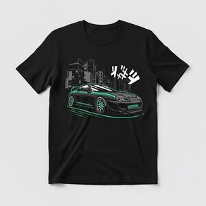 Gildan Black Tee with Car and City Design